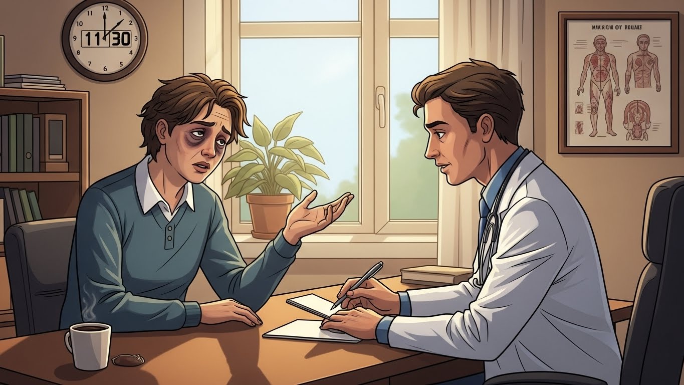 Person speaking with a sleep specialist for professional guidance when lifestyle changes are not improving sleep issues.