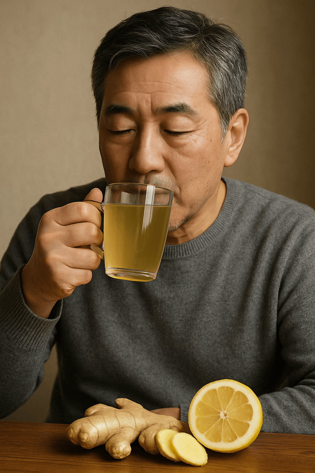 생강차로 체온 관리하는 사진