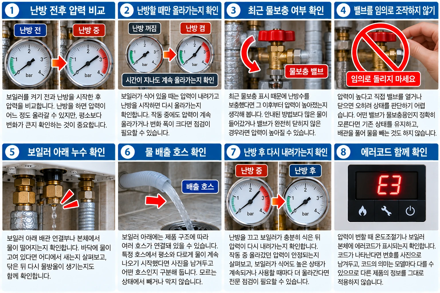 보일러 압력 높아질 때 확인 순서