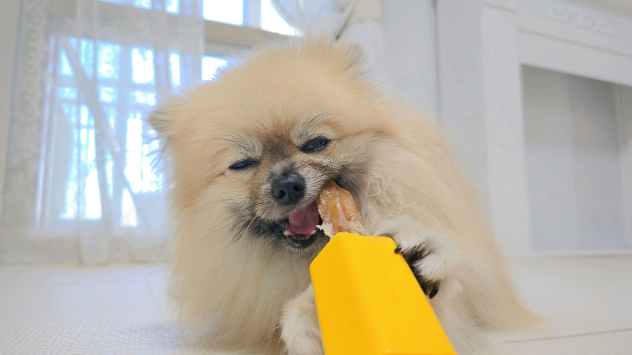 사슴 힘줄을 씹는 강아지