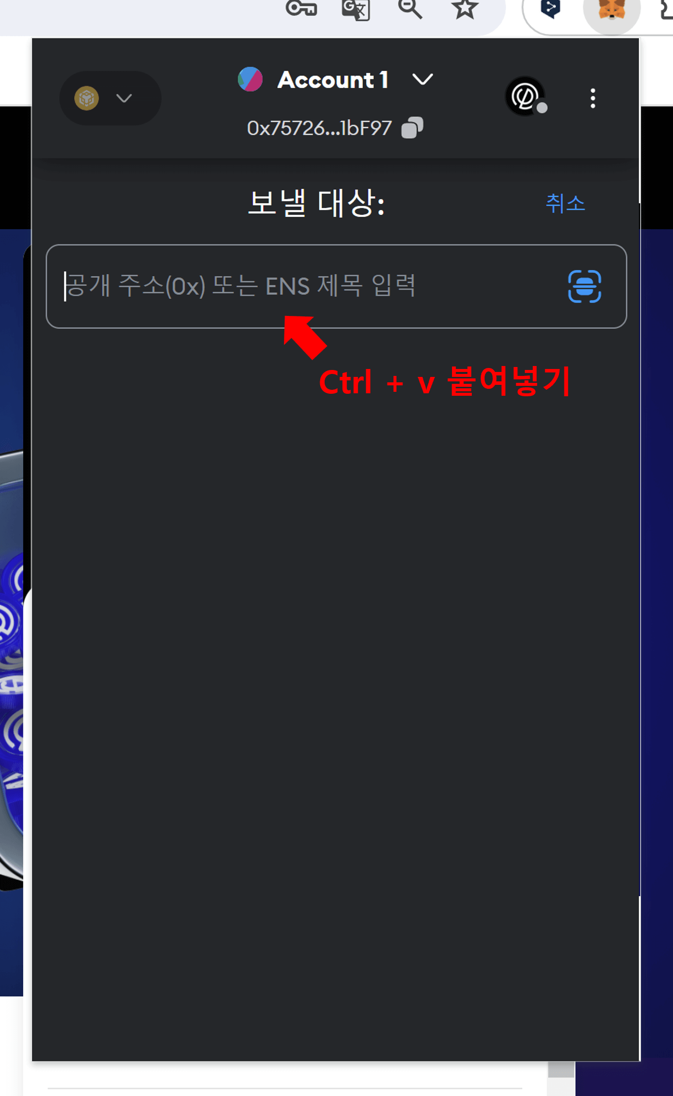 지갑 주소 붙여넣기