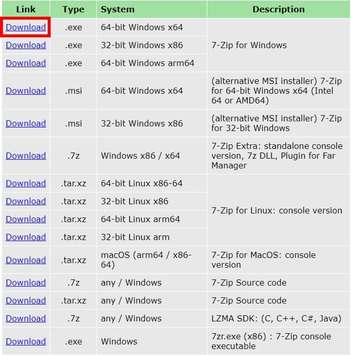 7zip-다운로드-화면