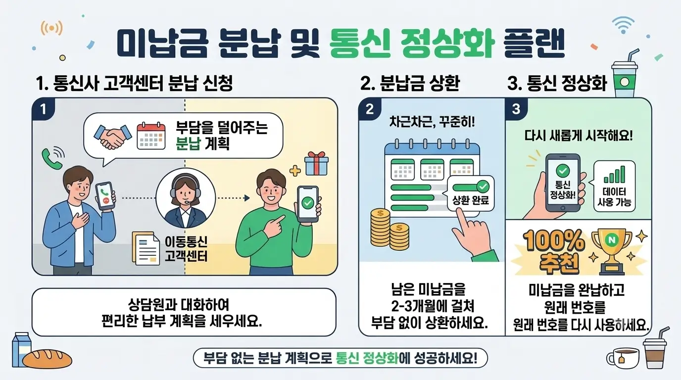 미납금 분납 상황 및 통신 정상화 플랜