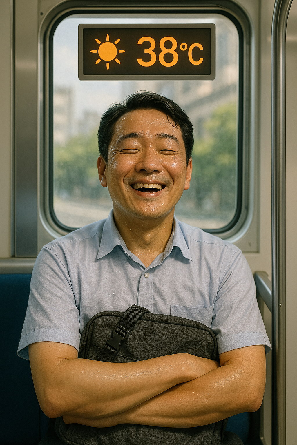 여름철 시원한 지하철의 남성 모습입니다.