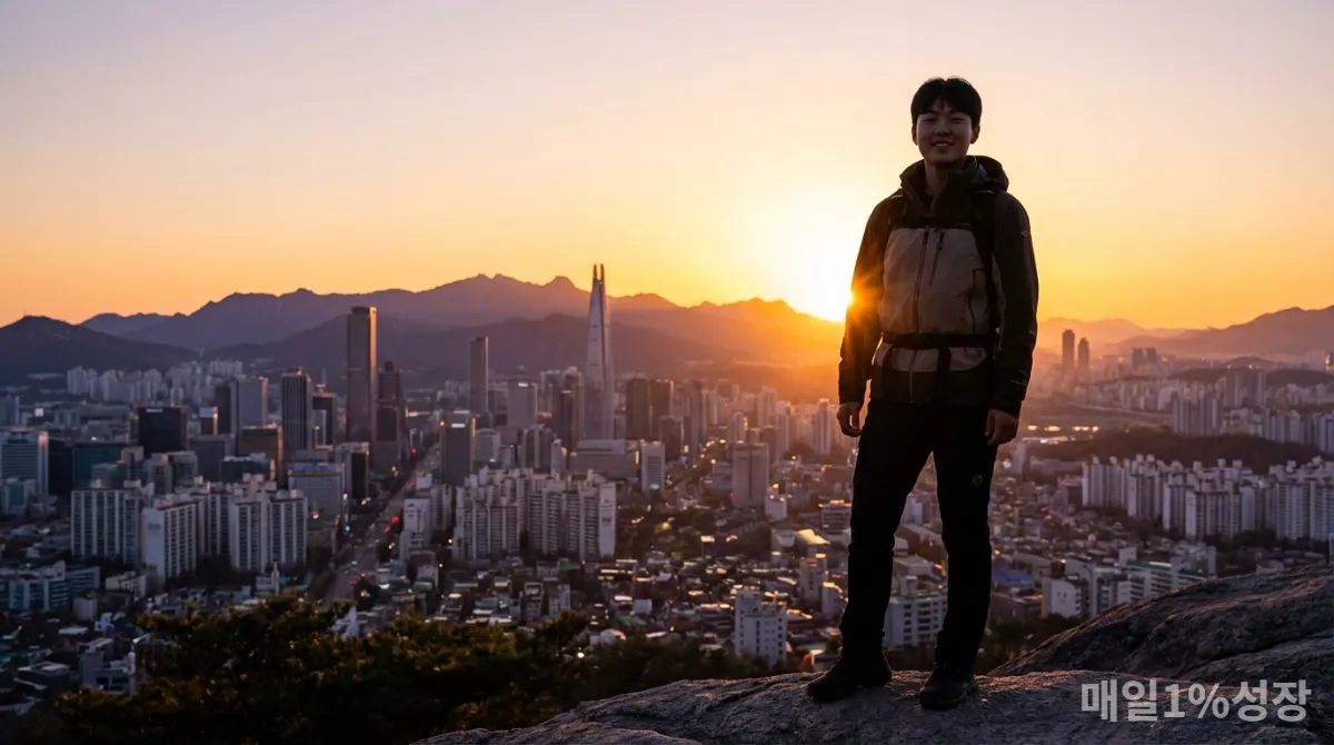 희망찬 미래를 바라보며 긍정적인 마음가짐을 가진 한국 청년