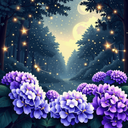 수국이 피어있는 밤의 숲