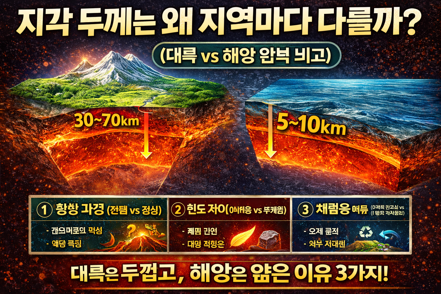 지각 두께는 왜 다를까 대륙 vs 해양 완벽 비교