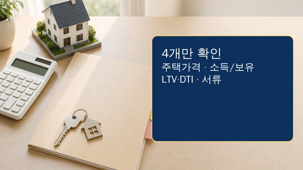 보금자리론 신청 전 주택가격, 소득, LTV와 서류를 확인하는 장면