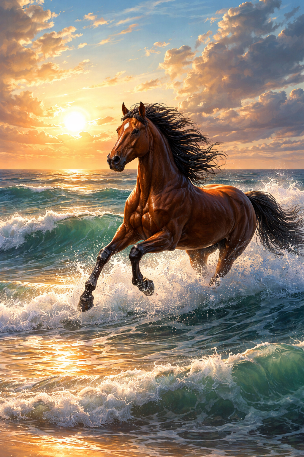 임오일주 물상 : 물위를 달리는 말(또는 불빛아래 물)