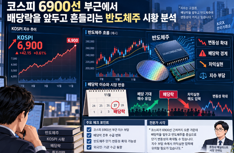 코스피 6900선 배당락 앞두고 흔들리는 반도체주 시황 분석