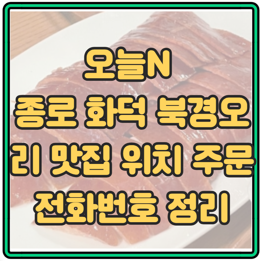 오늘N 종로 화덕 북경오리 맛집 위치 주문 전화번호 정리