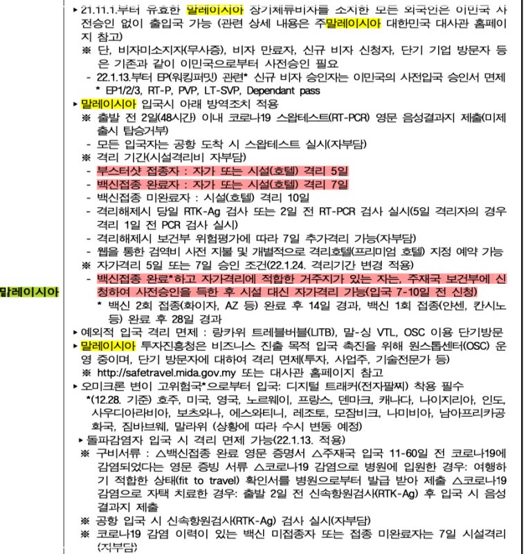 말레이시아-외교부-입국 자료
