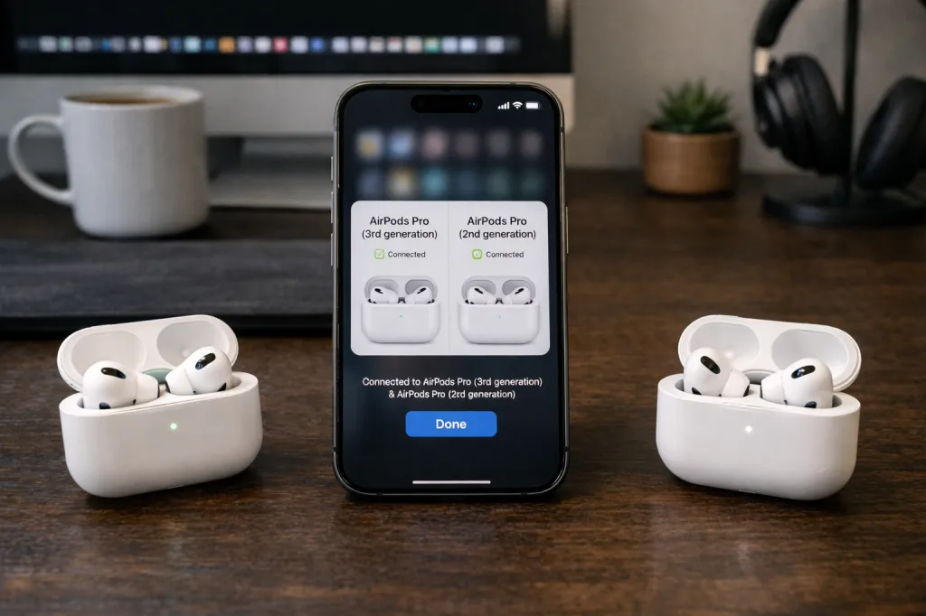 아이폰에서 에어팟 정보 화면을 열어 일련번호를 확인하는 예시