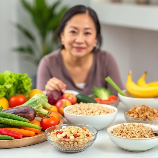 DASH 식단을 앞에두고 미소짓는 여성