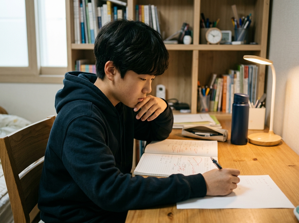 중등 수학 오답 원인을 분석하며 자기 성찰하는 학생