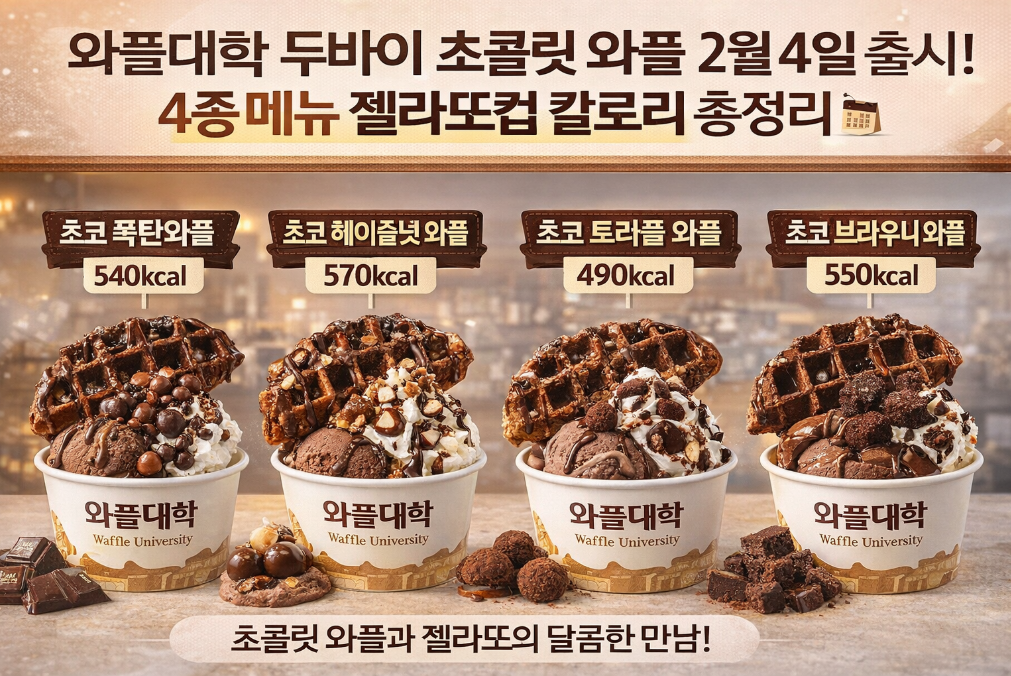 2월 4일 출시! 와플대학 두바이 초콜릿 와플 4종 칼로리 완벽 정리