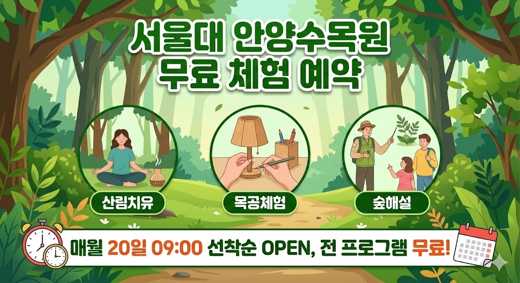 서울대 안양수목원 무료 체험 프로그램 예약 안내 인포그래픽