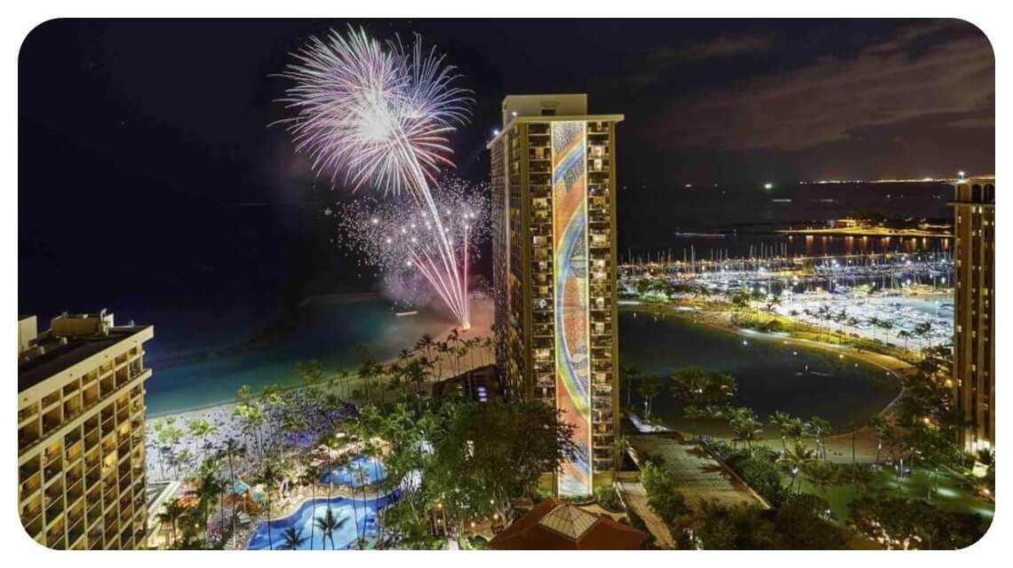 힐튼-하와이안-빌리지-야경-폭죽놀이-구경-사진