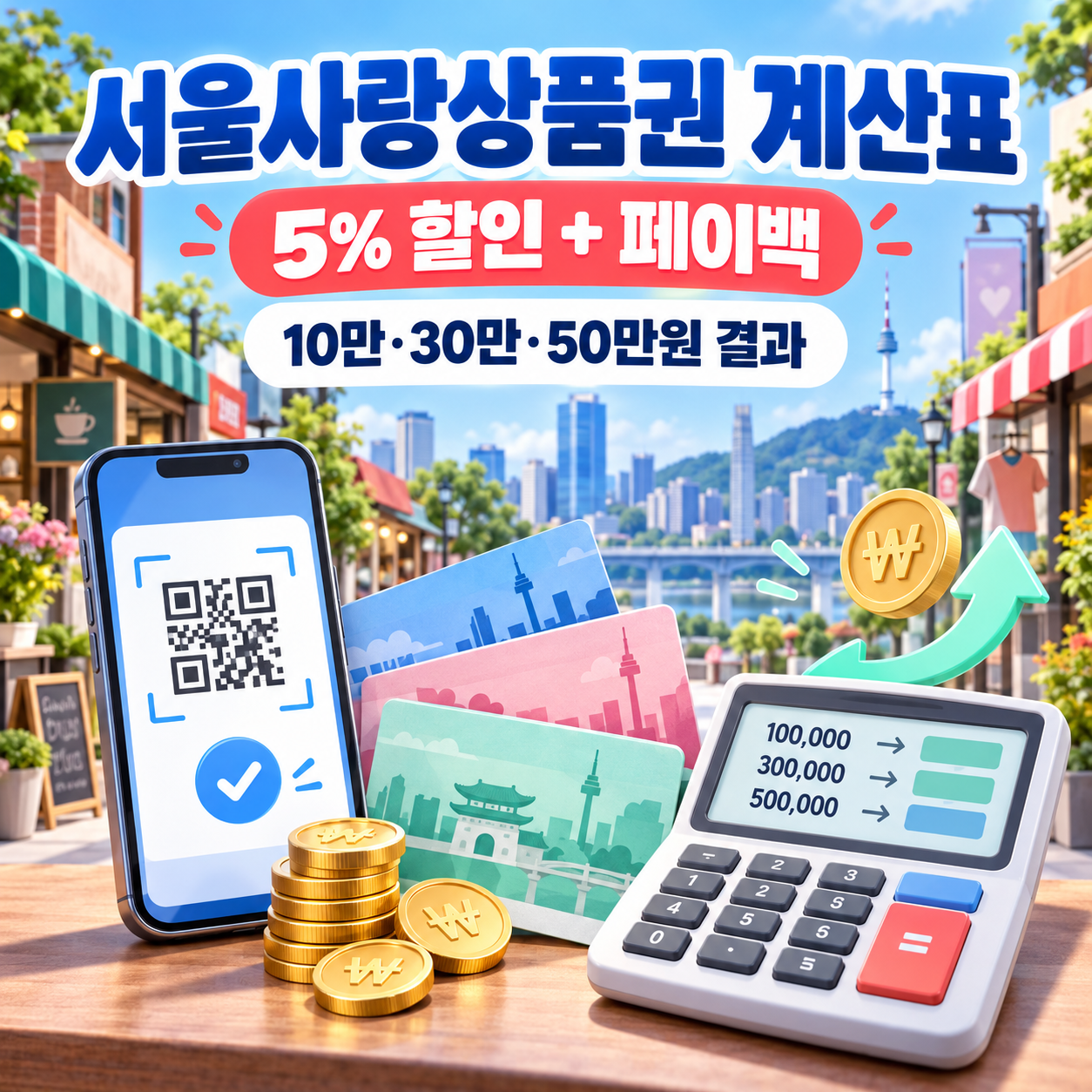서울사랑상품권 할인·페이백 계산표 - 10만·30만·50만원 사용 결과
