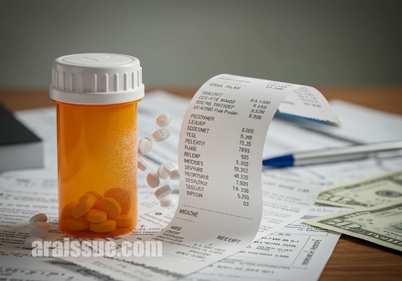 약병이 의료 영수증으로 변하는 상징적인 일러스트. 배경에 세금 문서가 놓여 있어 영양제와 의료비 공제의 관계를 나타냅니다.