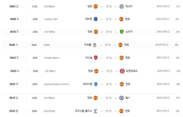 맨유-남은경기-일정
