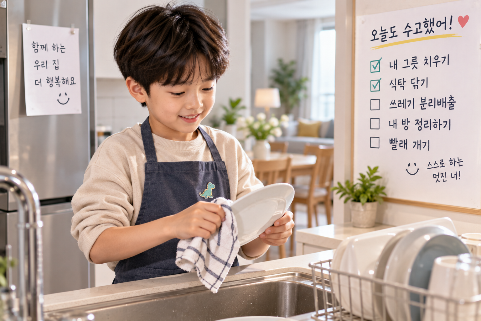 따뜻한 주방의 설거지 시간