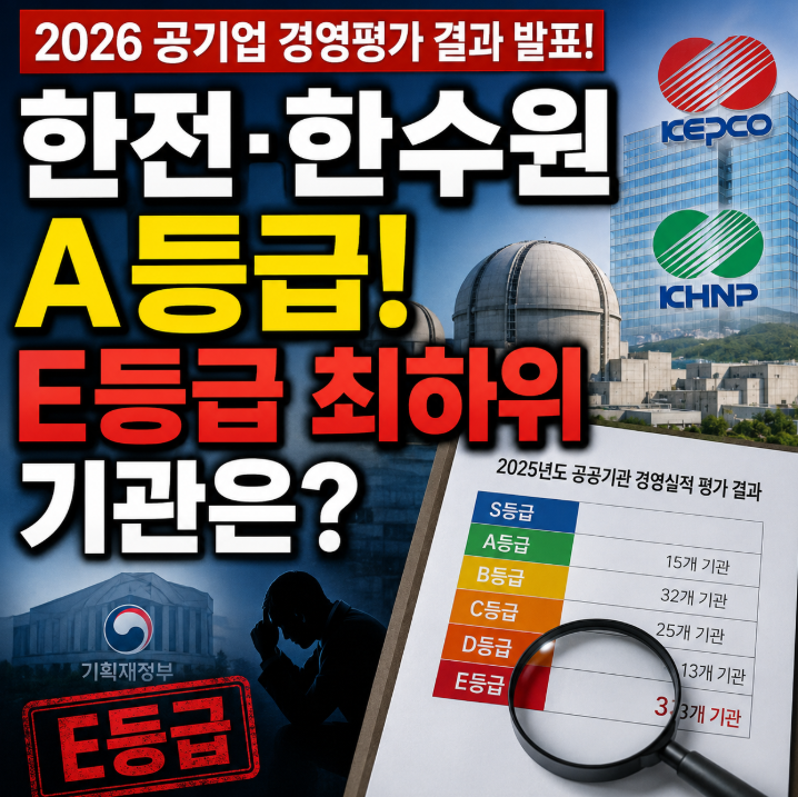 2026 공기업 경영평가 결과 총정리 한전 한수원 A등급 최하위 기관은 어디?