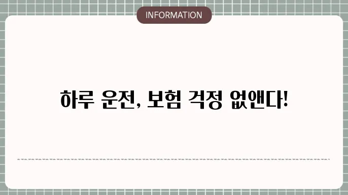 자동차 1일단기보험료 하루 운전도 걱정 끝