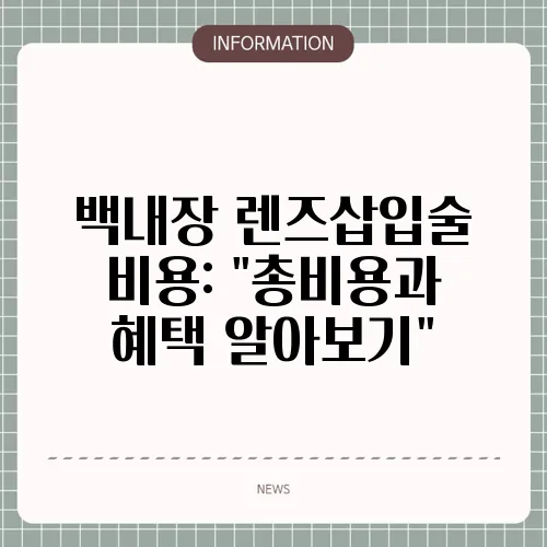 백내장 렌즈삽입술 비용: 