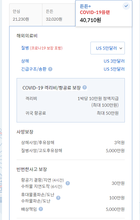든든+COVID-19 플랜-보장내역