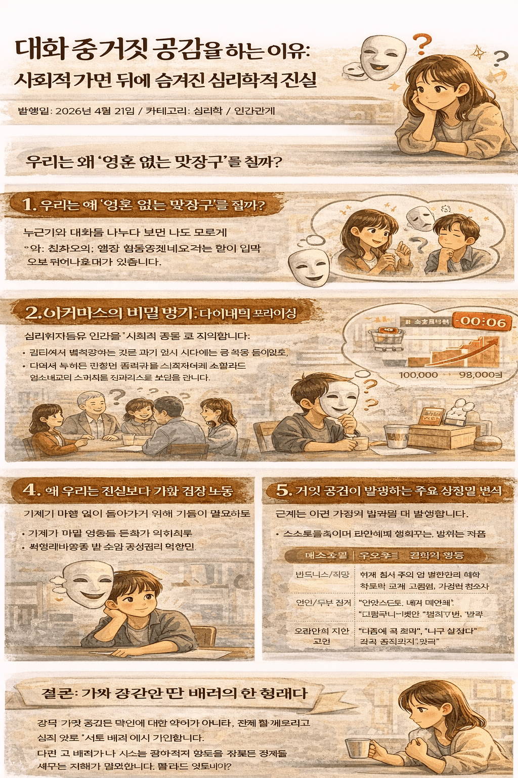 대화 중 거짓 공감을 하는 이유 인간관계를 지탱하는 &lsquo;가짜 리액션&rsquo;의 심리학