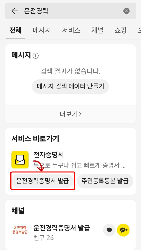 카톡 운전경력 검색