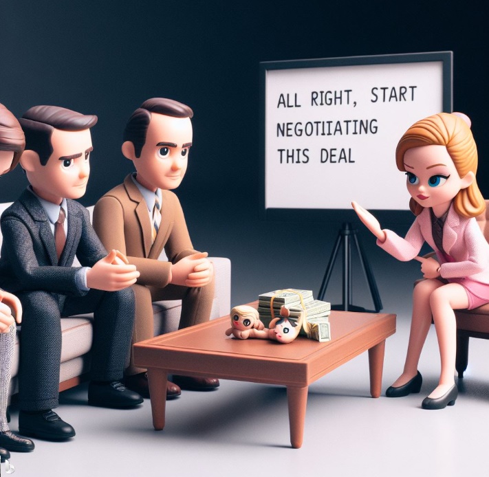 협상에서 바로 본론을 논의 중인 모습(made by Bing)