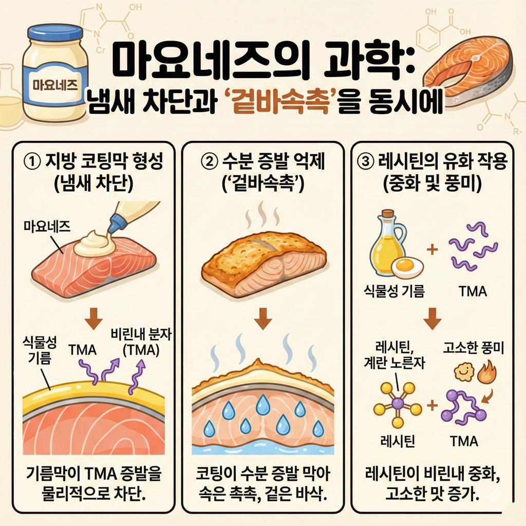 마요네즈를 이용한 냄새차단 및 겉바속촉으로 굽는 방법