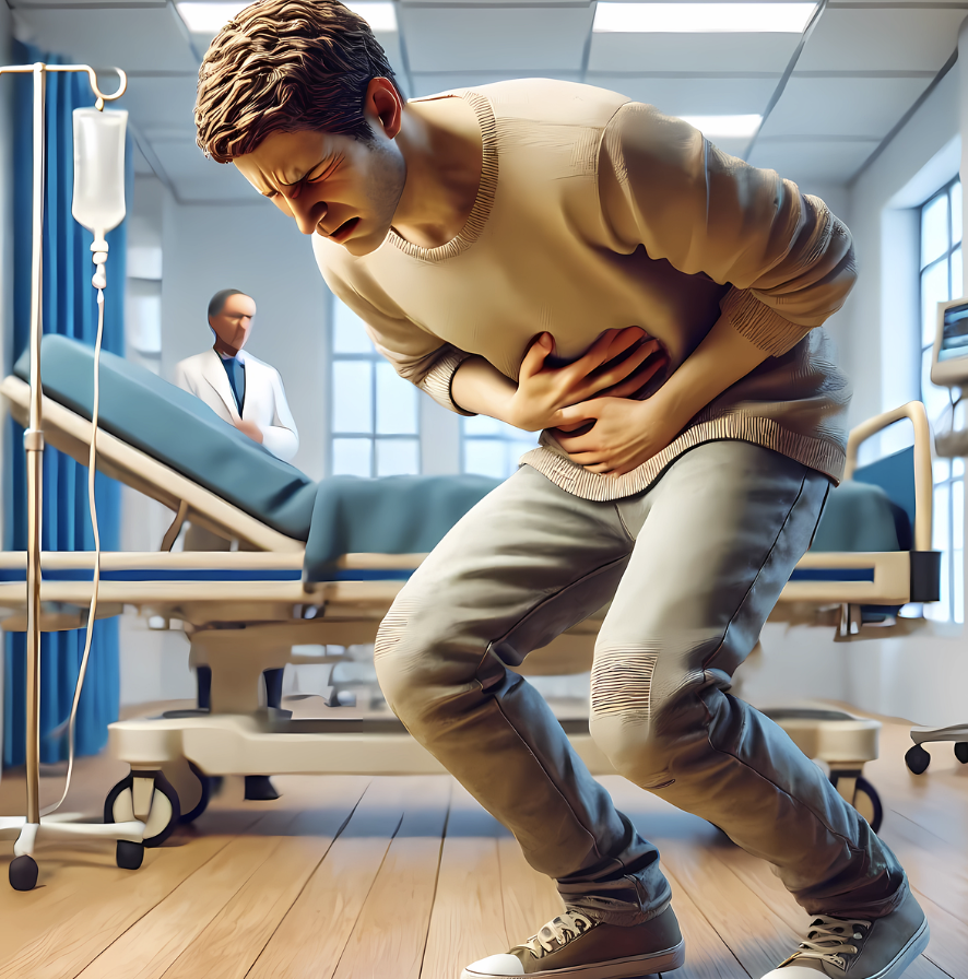 복통에 아파하는 남성의 모습