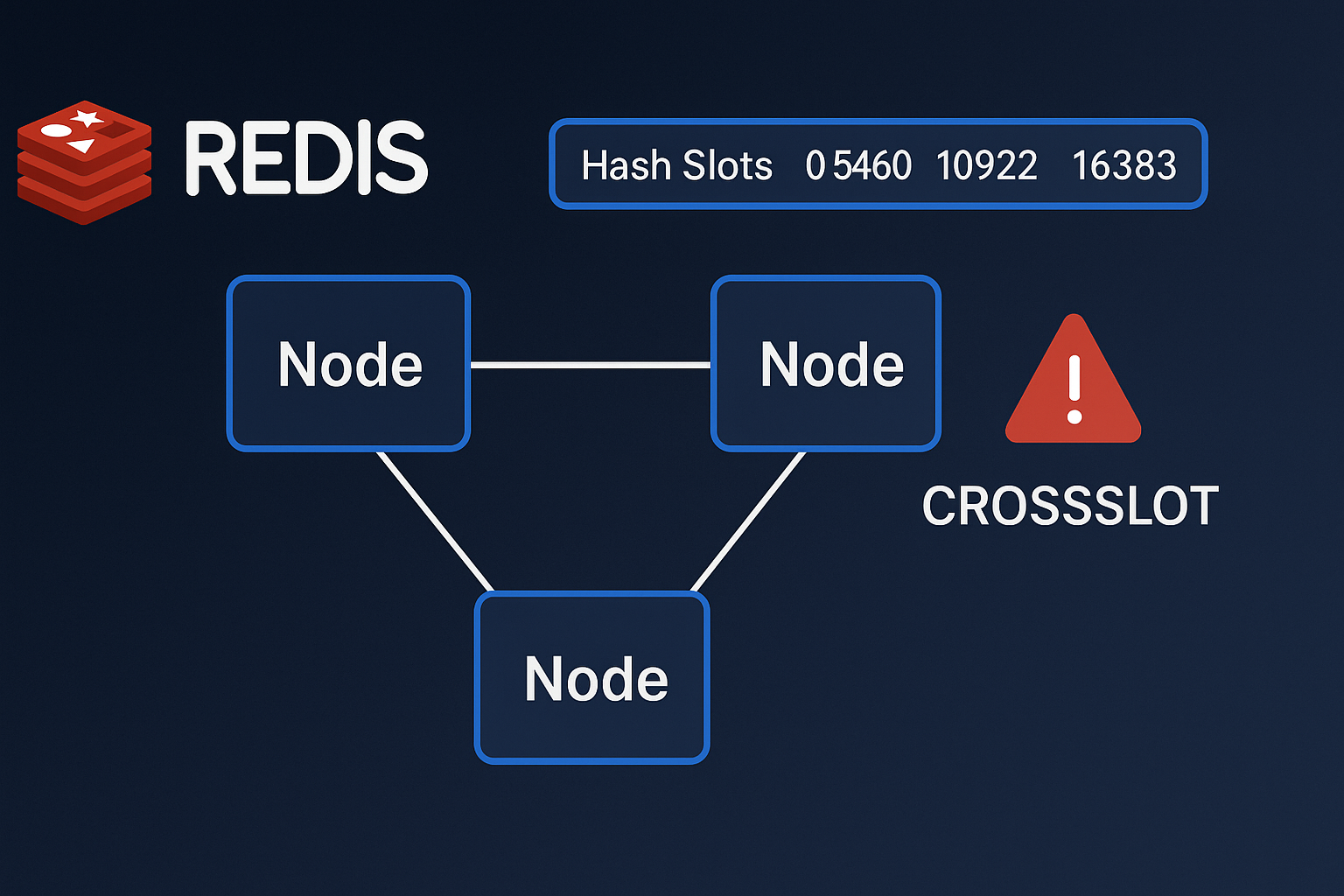 Redis CROSSSLOT error troubleshooting guide showing cluster architecture and hash slot distribution for developers