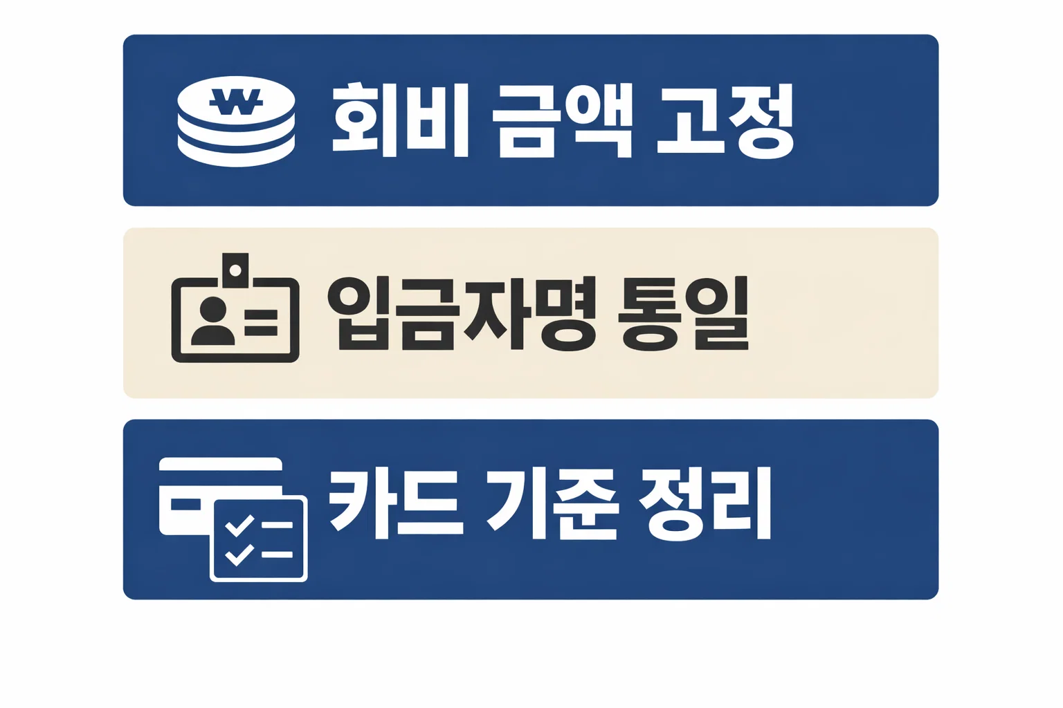 기업은행 모임통장을 사용할 때 회비 금액 고정과 입금자명 통일 카드 기준 정리처럼 실제 운영 규칙을 점검하도록 만든 이미지