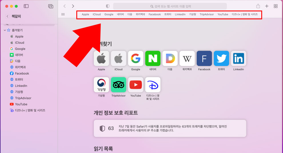 사파리 즐겨찾기 바 표시