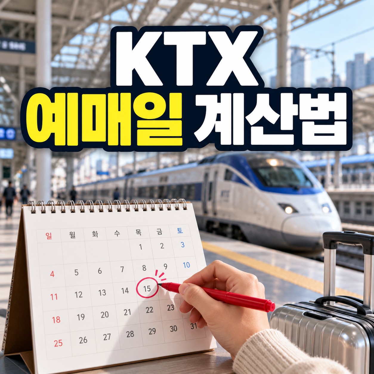 KTX 열차와 달력을 함께 보여주는 예매일 계산 이미지