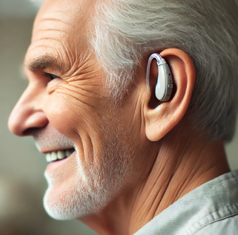 보청기를 착용 중인 노인사진