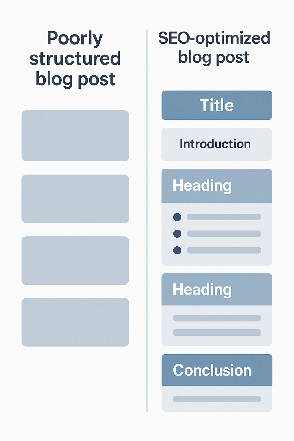 An infographic comparing a poorly structured blog post versus an SEO-optimized post.