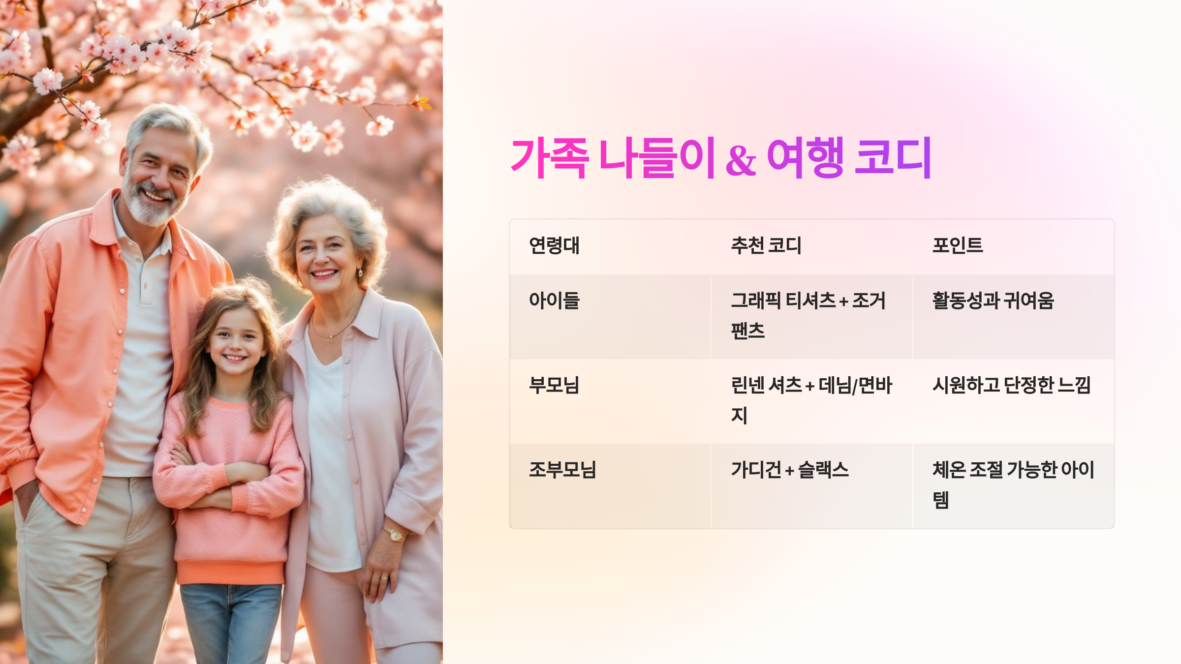 가족 나들이 & 여행 코디 – 가정의 달 5월 필수 스타일