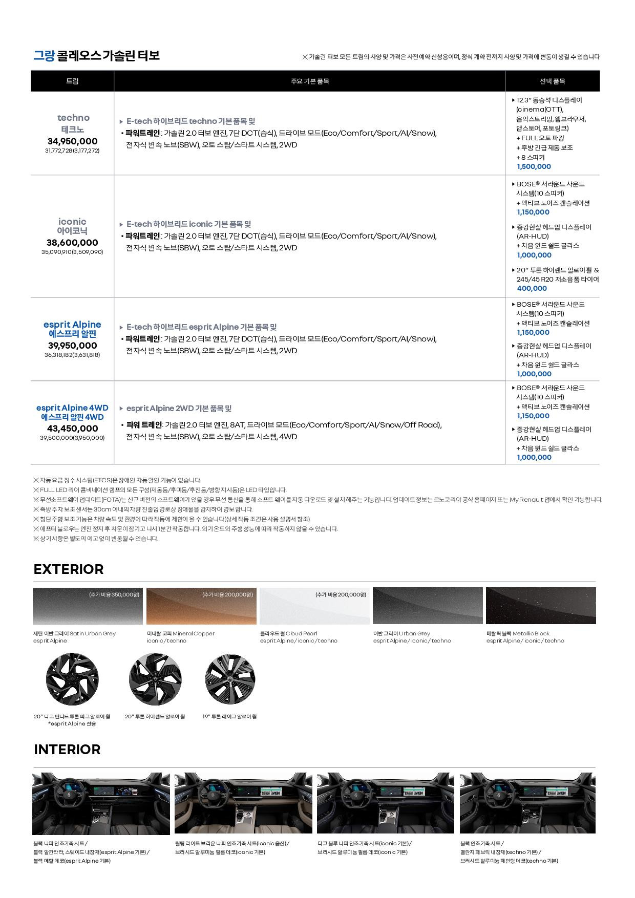 그랑콜레오스 가격표2 