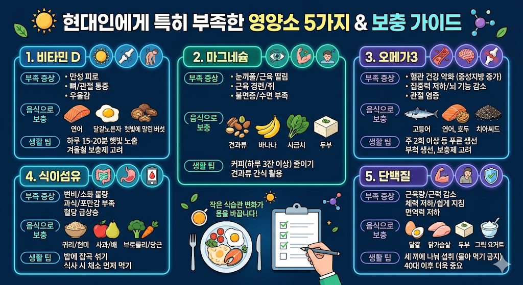 현대인에게 부족한 영양소 5가지와 그 보충법