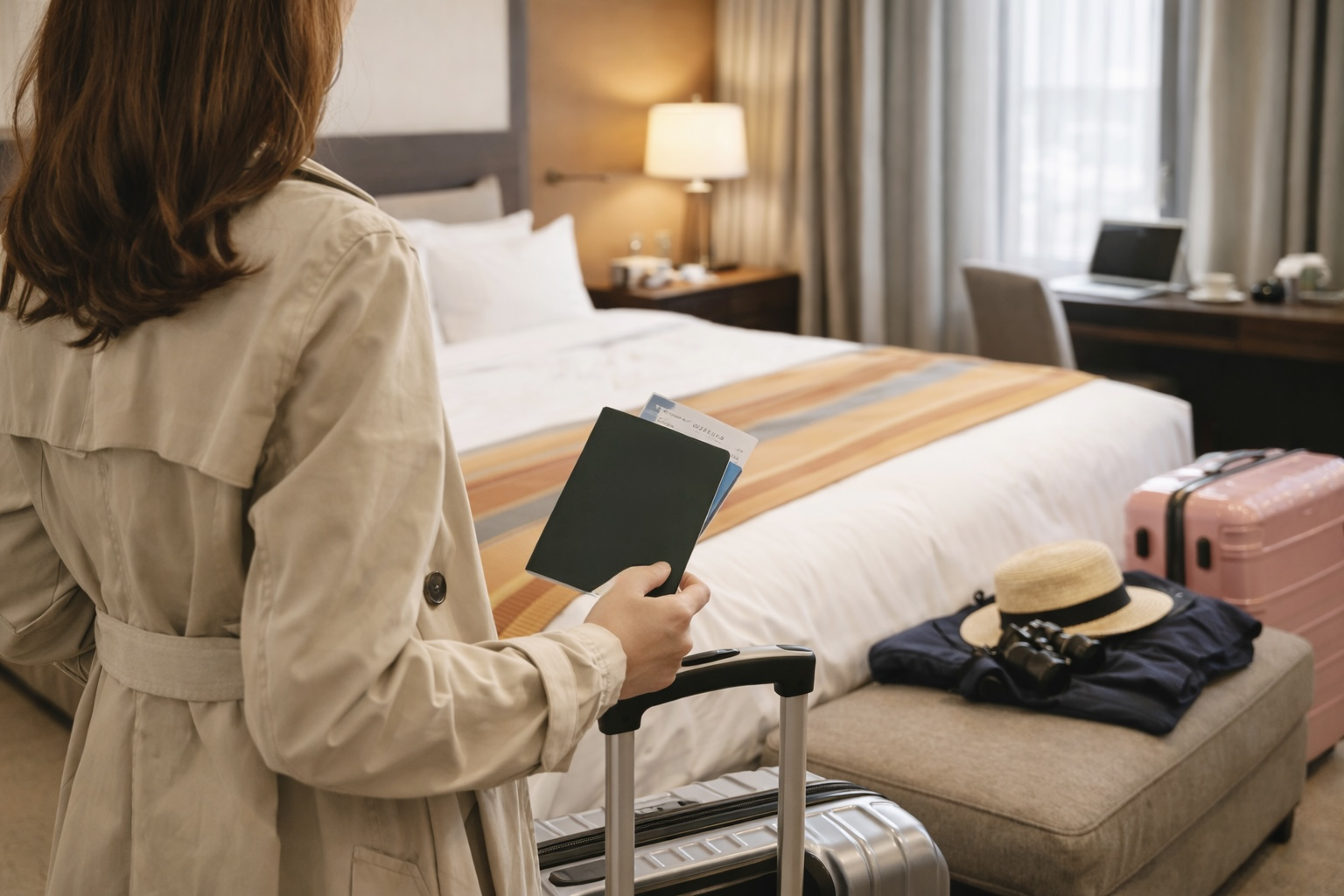 호텔 체크인을 한 여행객과 관련한 사진