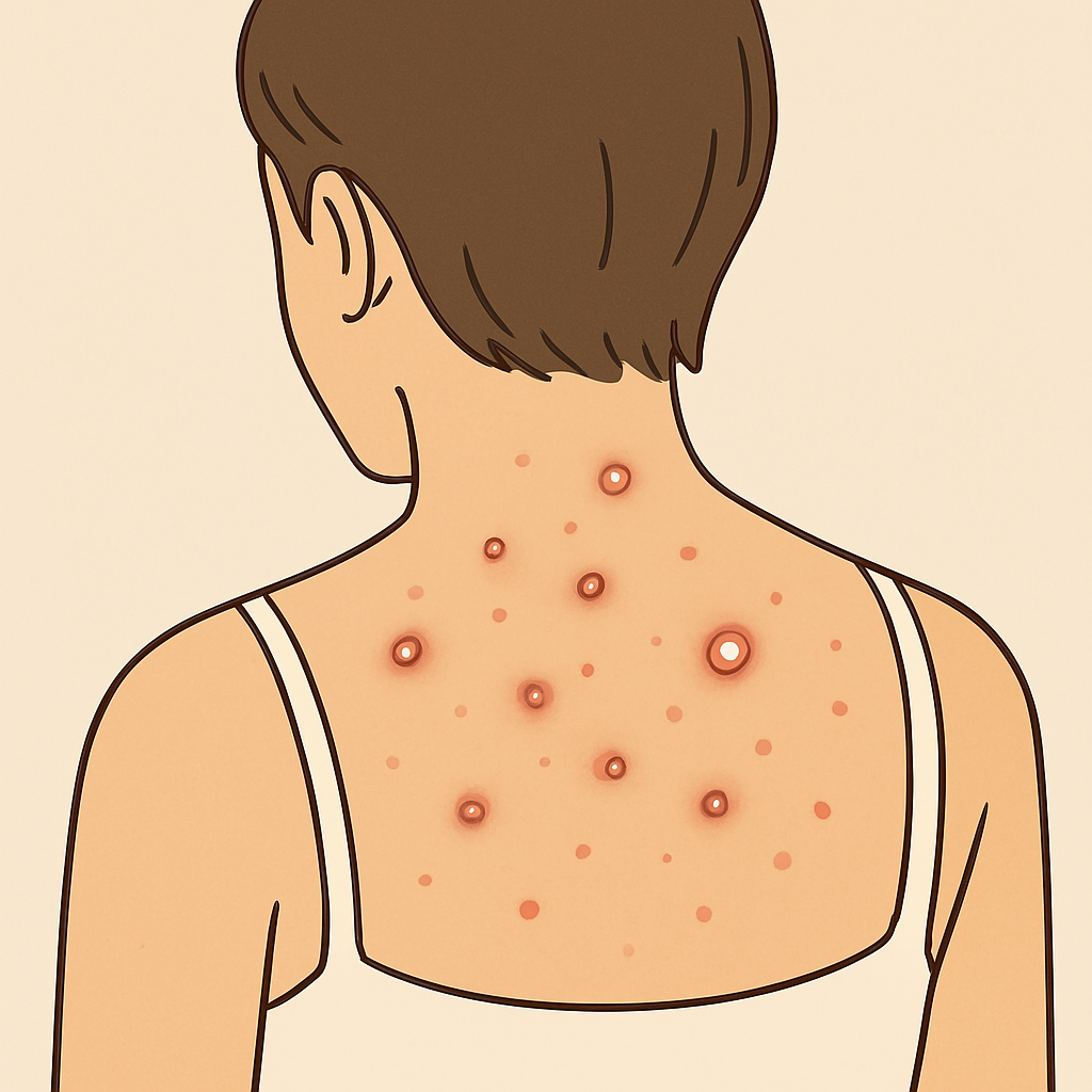 등여드름이 생긴 사람의 뒷모습 이미지