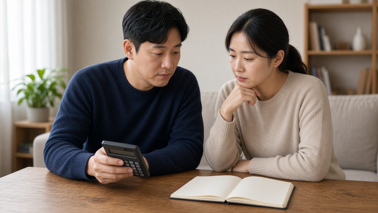 계산기와 노트로 배당소득 세금을 비교해 보는 30대 한국인 부부