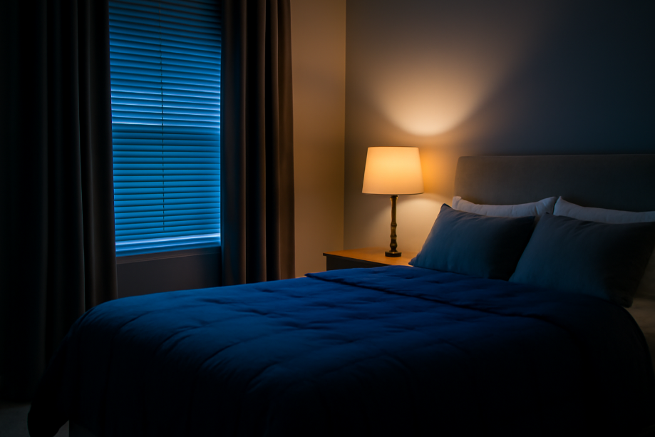 숙면을 돕는 최적의 방 온도와 조명 설정법을 위한 환경을 나타내는 이미지