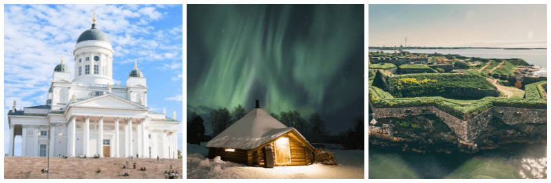 헬싱키 대성당, 핀란드 오로라, 수오멘린나 요새 사진