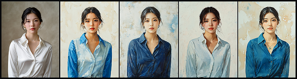 Midjourney Retexture, 인물 초상화를 수채화 화풍으로 변환한 예시_Midjourney